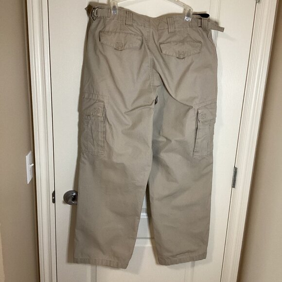 Cherokee Men's Cargo Pants Size 34 x 30 Hiking Work Beige Flat Front Wide Leg - Picture 8 of 12